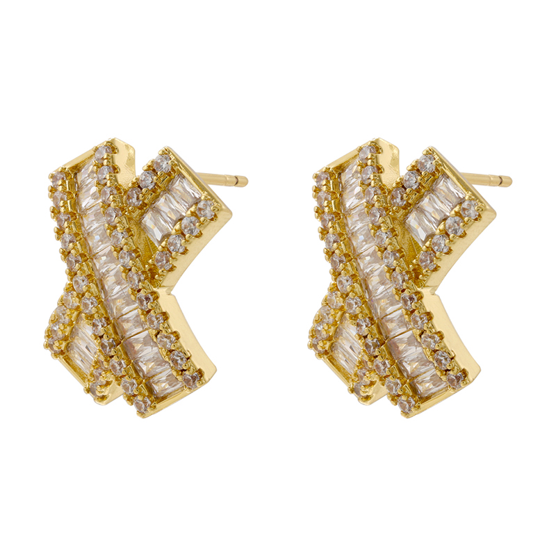 1 Pair Casual Luxurious Shiny Letter Plating Inlay Copper Zircon 18k Gold Plated Ear Studs display picture 3