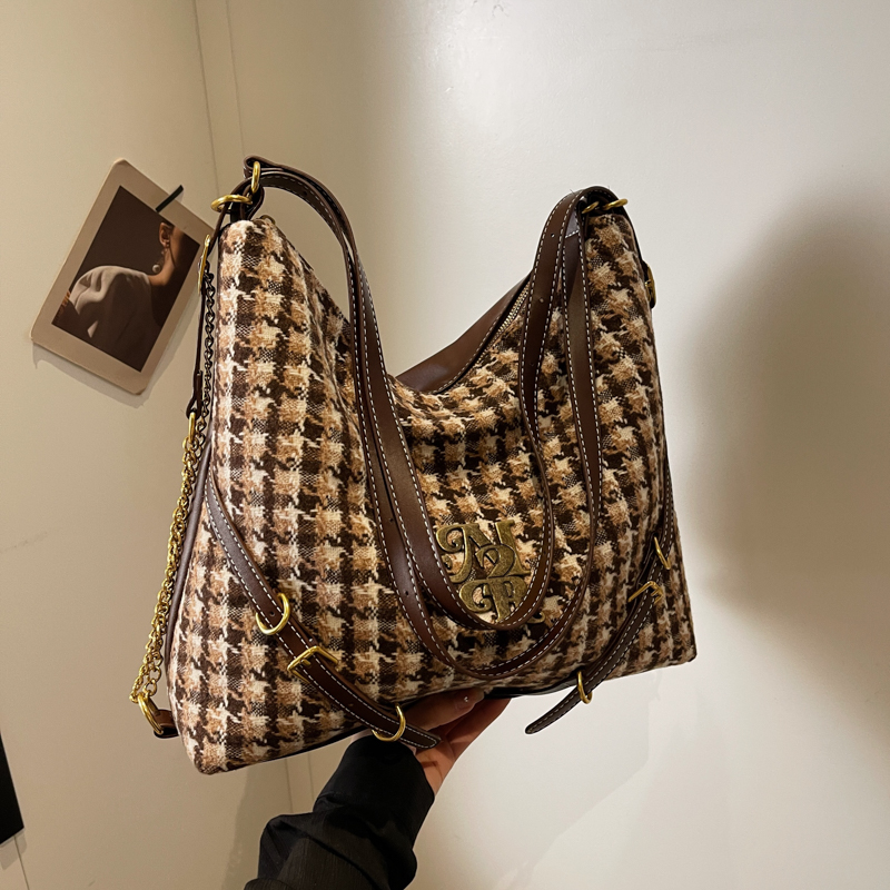 Women's Cloth Plaid Vintage Style Classic Style Square Zipper Underarm Bag display picture 3