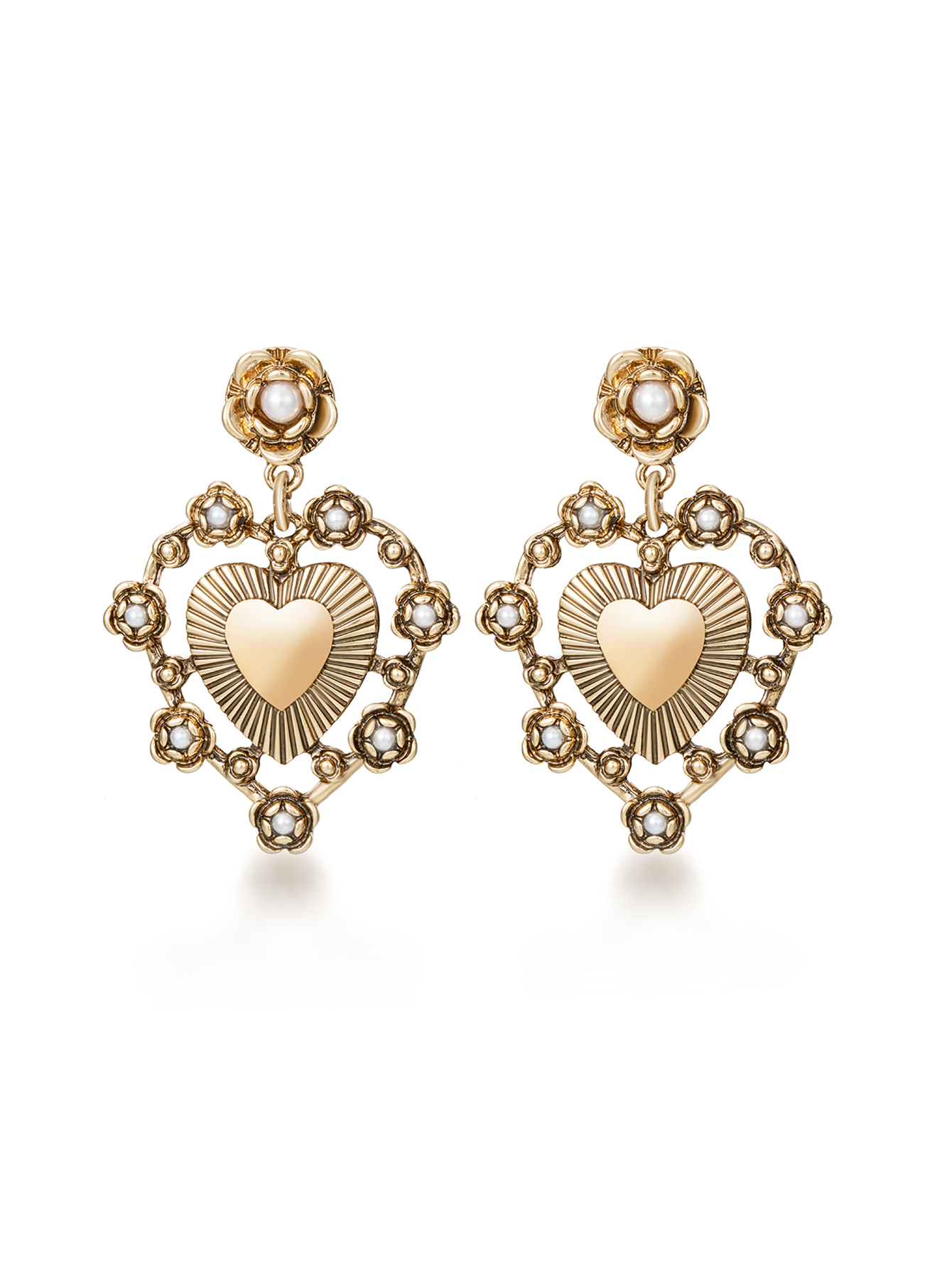 1 Pair Vintage Style Commute Heart Shape Flower Plating Inlay Alloy Artificial Pearls 14k Gold Plated Drop Earrings display picture 1