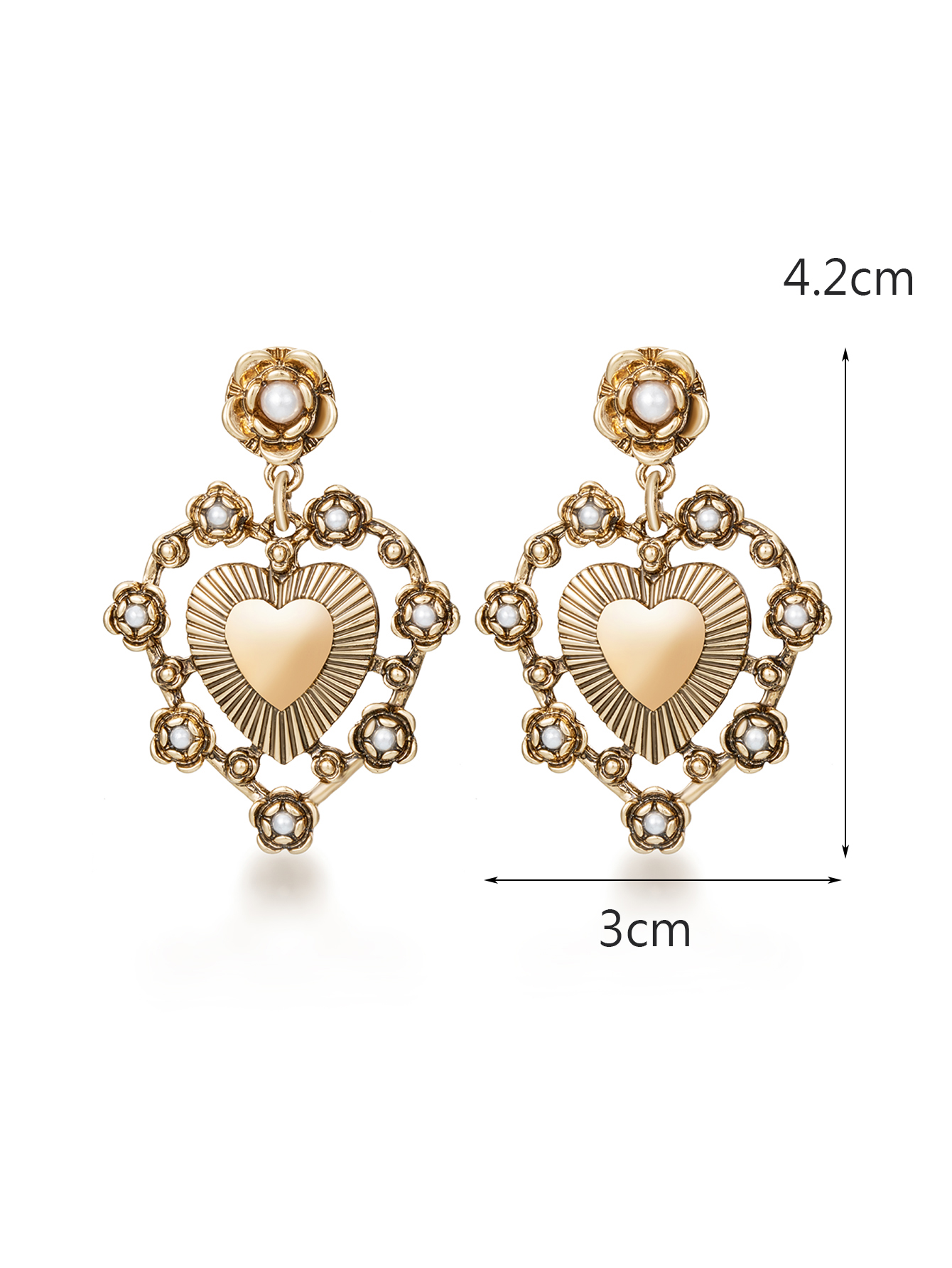 1 Pair Vintage Style Commute Heart Shape Flower Plating Inlay Alloy Artificial Pearls 14k Gold Plated Drop Earrings display picture 5