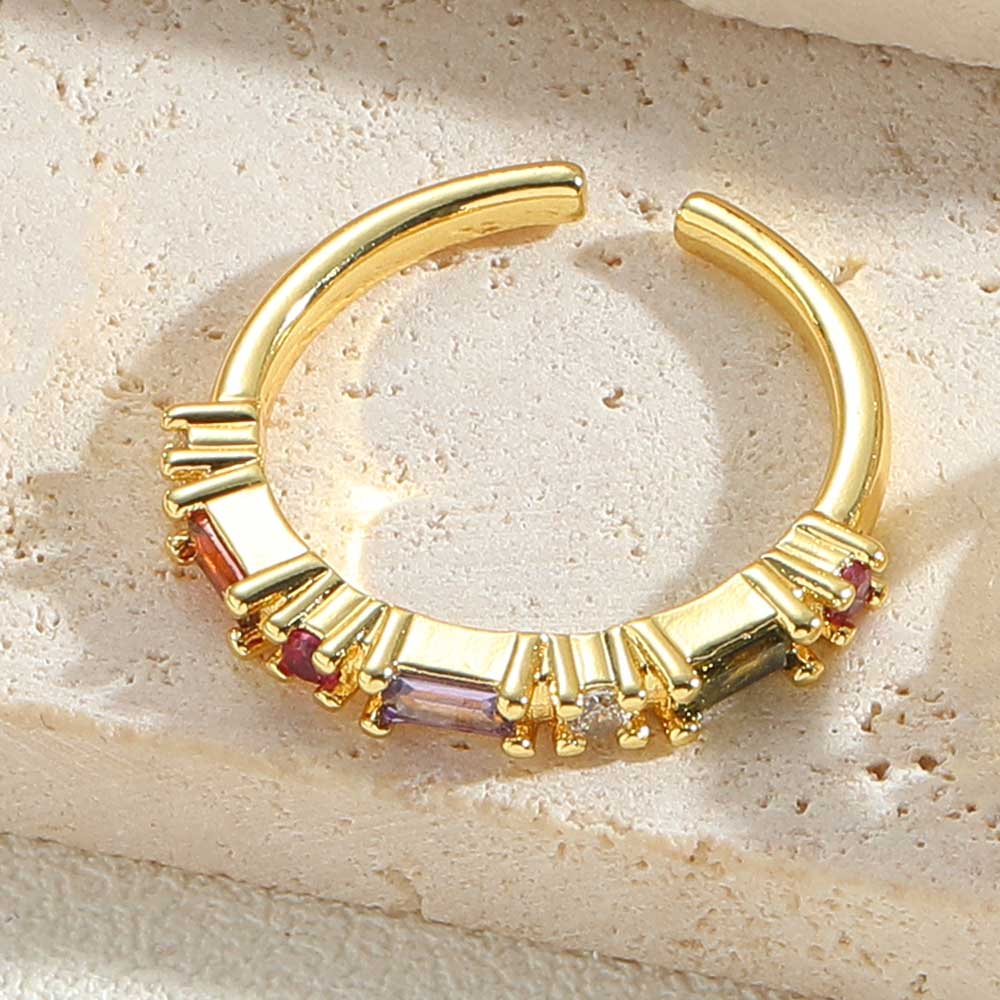 Vintage-stil Einfacher Stil Pendeln Einfarbig Kupfer Überzug Inlay Zirkon 14 Karat Vergoldet Offener Ring display picture 4