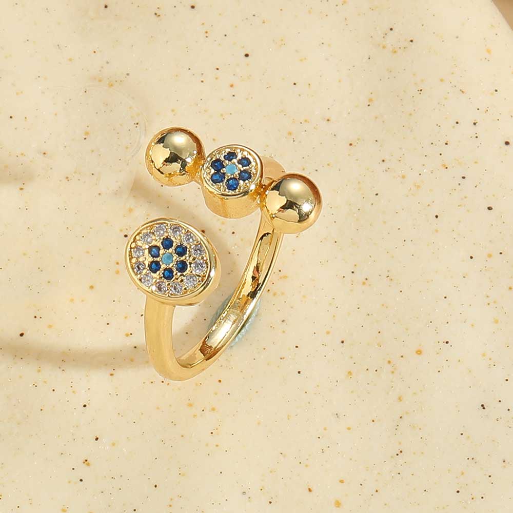 Vintage Style Simple Style Commute Eye Copper Enamel Plating Inlay Zircon 14k Gold Plated Open Rings display picture 1