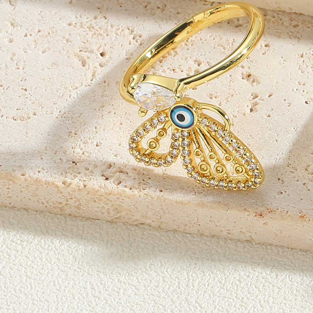 Vintage Style Simple Style Commute Eye Copper Enamel Plating Inlay Zircon 14k Gold Plated Open Rings display picture 5