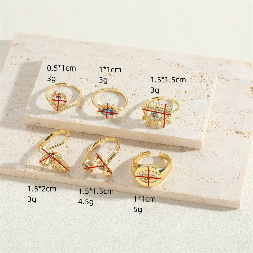 Vintage Style Simple Style Commute Eye Copper Enamel Plating Inlay Zircon 14k Gold Plated Open Rings display picture 6