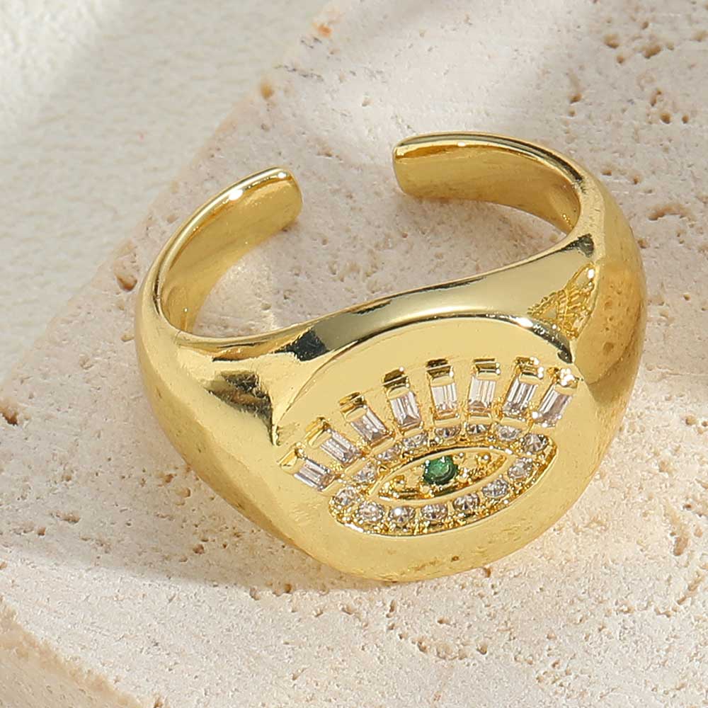 Vintage Style Simple Style Commute Eye Copper Enamel Plating Inlay Zircon 14k Gold Plated Open Rings display picture 3