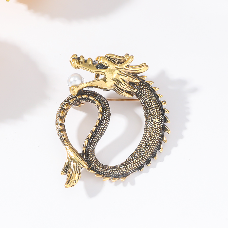Chinoiserie Dragon Alloy Inlay Artificial Pearls Unisex Brooches display picture 2