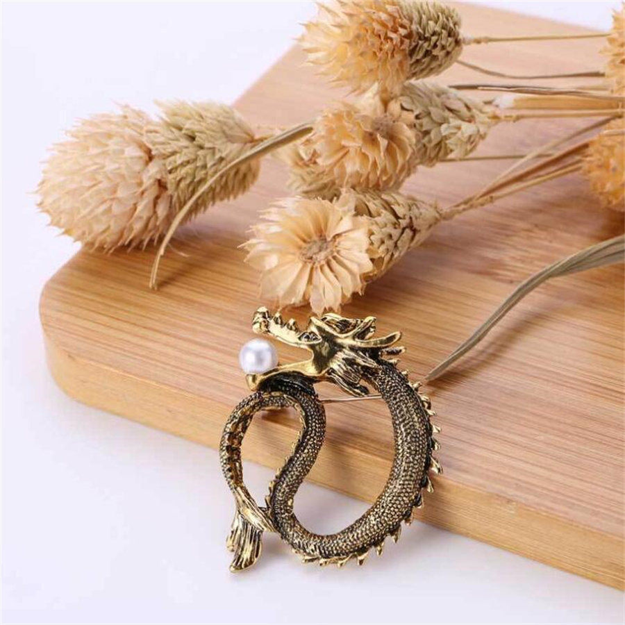 Chinoiserie Dragon Alloy Inlay Artificial Pearls Unisex Brooches display picture 6
