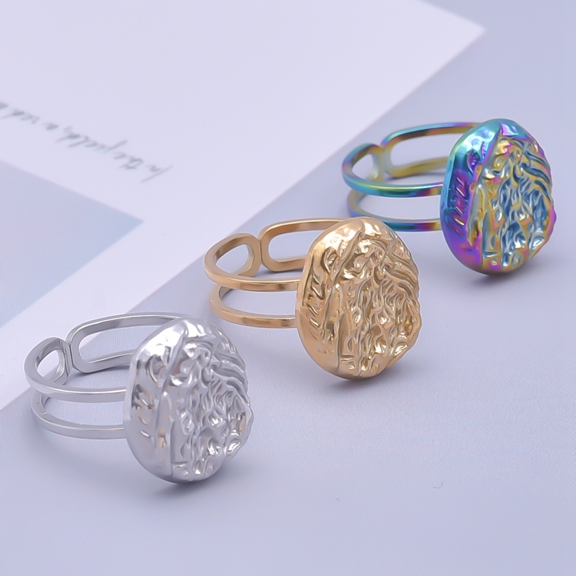 Classical Circle Stainless Steel Irregular Plating 18k Gold Plated Open Rings display picture 1