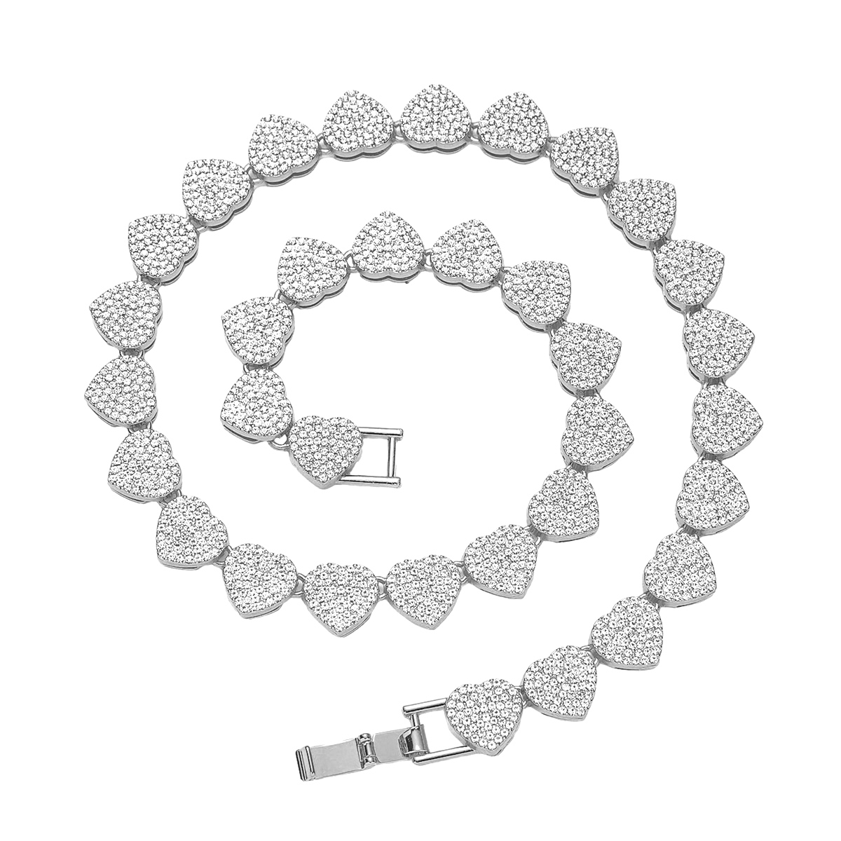 Hip-hop Shiny Heart Shape Alloy Inlay Rhinestones Unisex Bracelets Necklace display picture 2