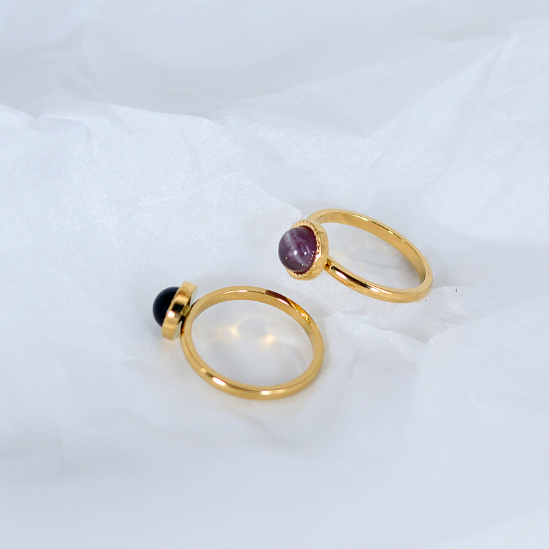 304 Stainless Steel 18K Gold Plated Simple Style Plating Inlay Round Natural Stone Agate Rings display picture 5