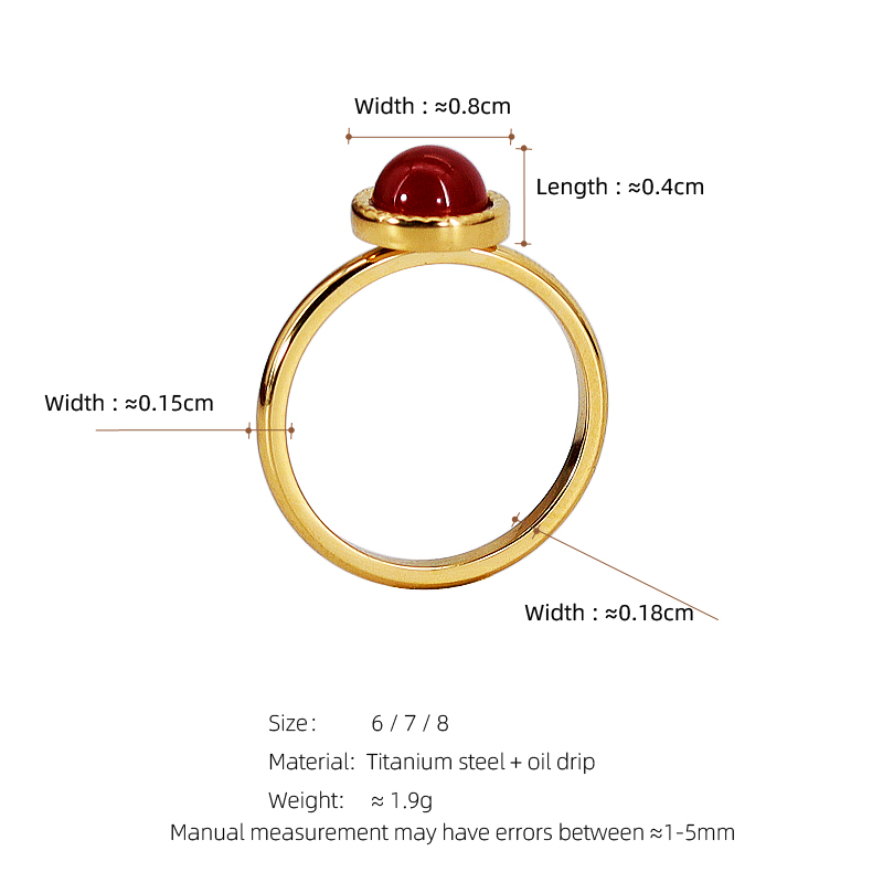 304 Stainless Steel 18K Gold Plated Simple Style Plating Inlay Round Natural Stone Agate Rings display picture 1