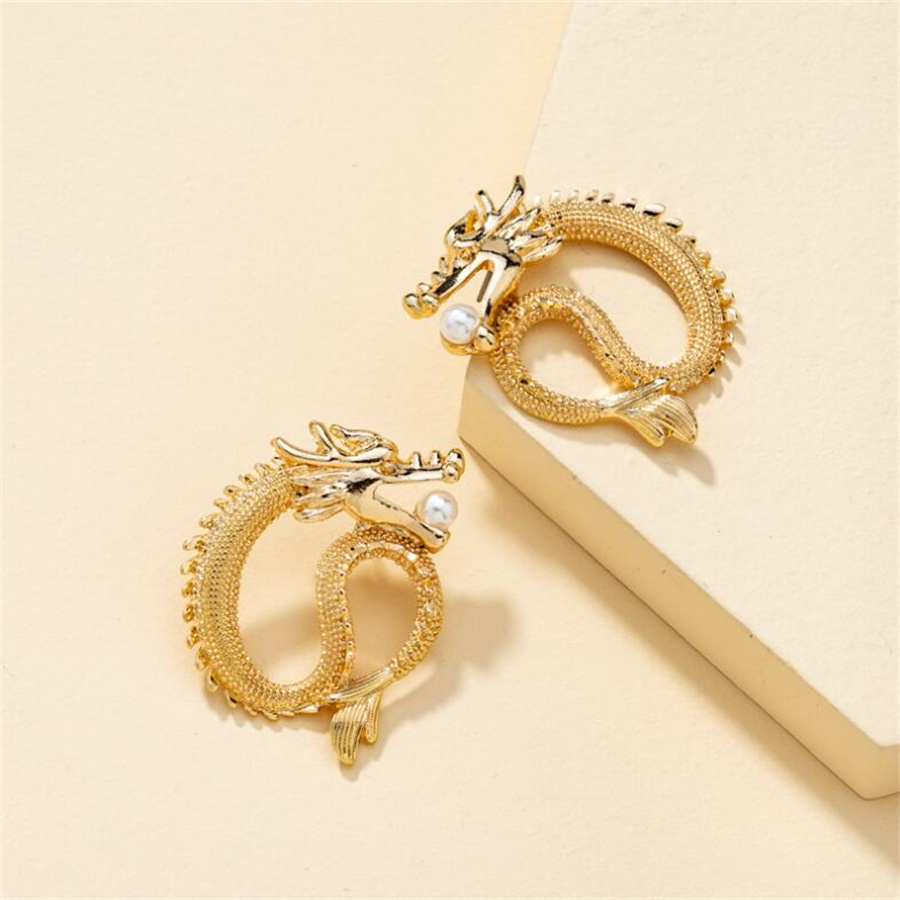 1 Pair Chinoiserie Dragon Alloy Ear Studs display picture 4