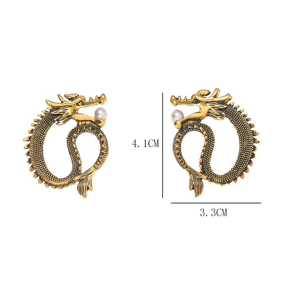 1 Pair Chinoiserie Dragon Alloy Ear Studs display picture 6