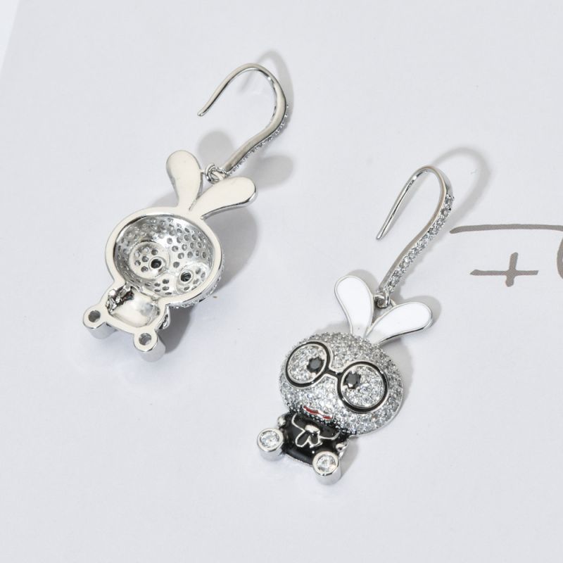1 Pair Cute Rabbit Enamel Plating Inlay Copper Zircon White Gold Plated Drop Earrings display picture 3