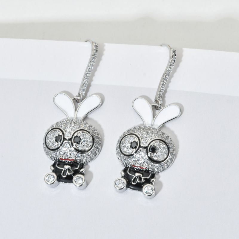 1 Pair Cute Rabbit Enamel Plating Inlay Copper Zircon White Gold Plated Drop Earrings display picture 2