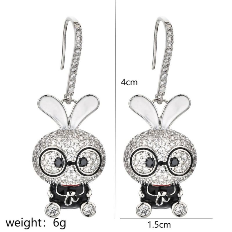1 Pair Cute Rabbit Enamel Plating Inlay Copper Zircon White Gold Plated Drop Earrings display picture 4