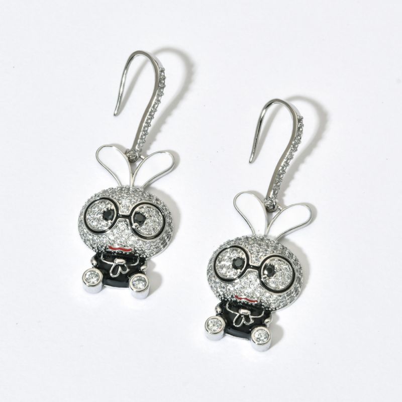 1 Pair Cute Rabbit Enamel Plating Inlay Copper Zircon White Gold Plated Drop Earrings display picture 7