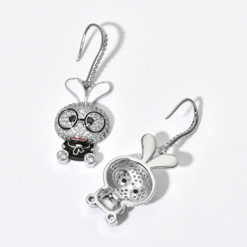 1 Pair Cute Rabbit Enamel Plating Inlay Copper Zircon White Gold Plated Drop Earrings display picture 8