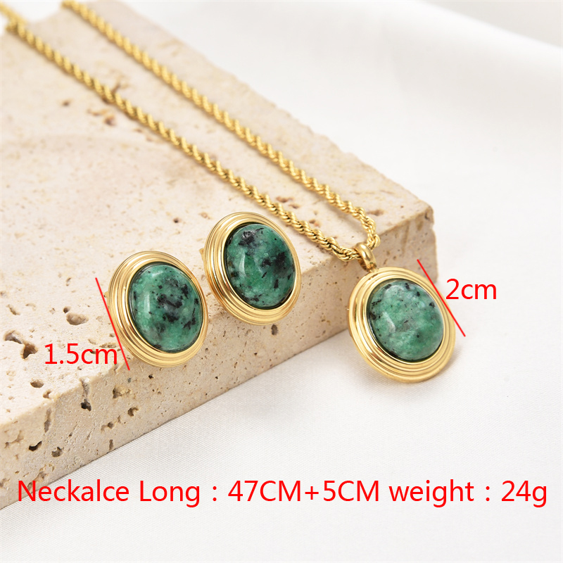 Simple Style Oval Stainless Steel Plating Inlay Natural Stone Gold Plated Jewelry Set display picture 5
