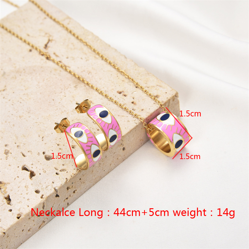 Hip-hop Simple Style Devil's Eye Titanium Steel Epoxy Plating Gold Plated Jewelry Set display picture 10