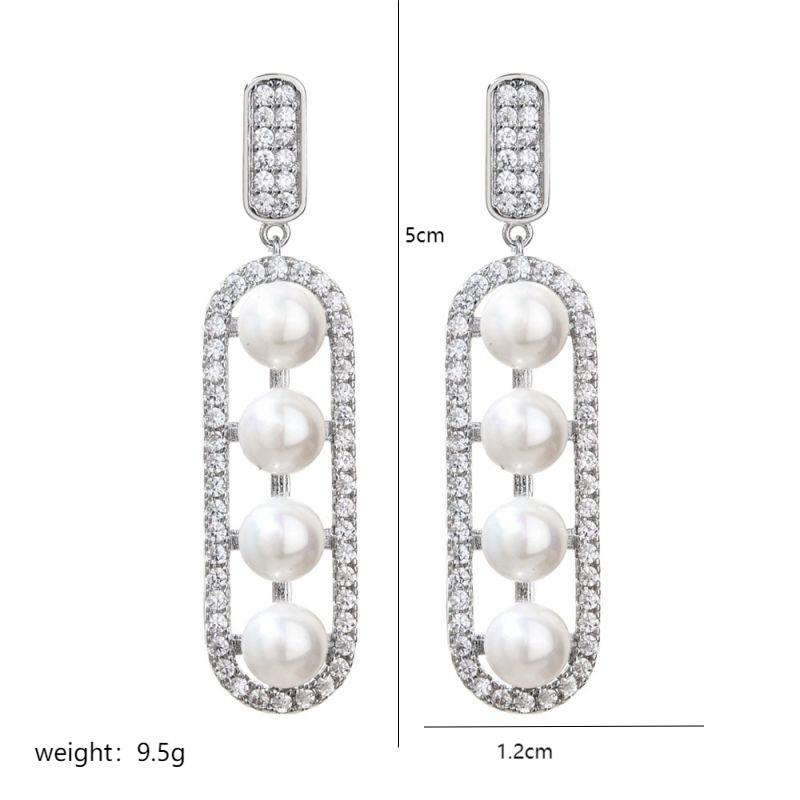 1 Pair Luxurious Shiny Oval Plating Inlay Copper Pearl Zircon White Gold Plated Drop Earrings display picture 4