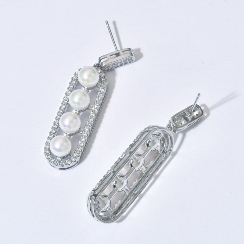 1 Paire Luxueux Brillant Ovale Placage Incruster Le Cuivre Perle Zircon Or Blanc Plaqué Boucles D'oreilles display picture 8