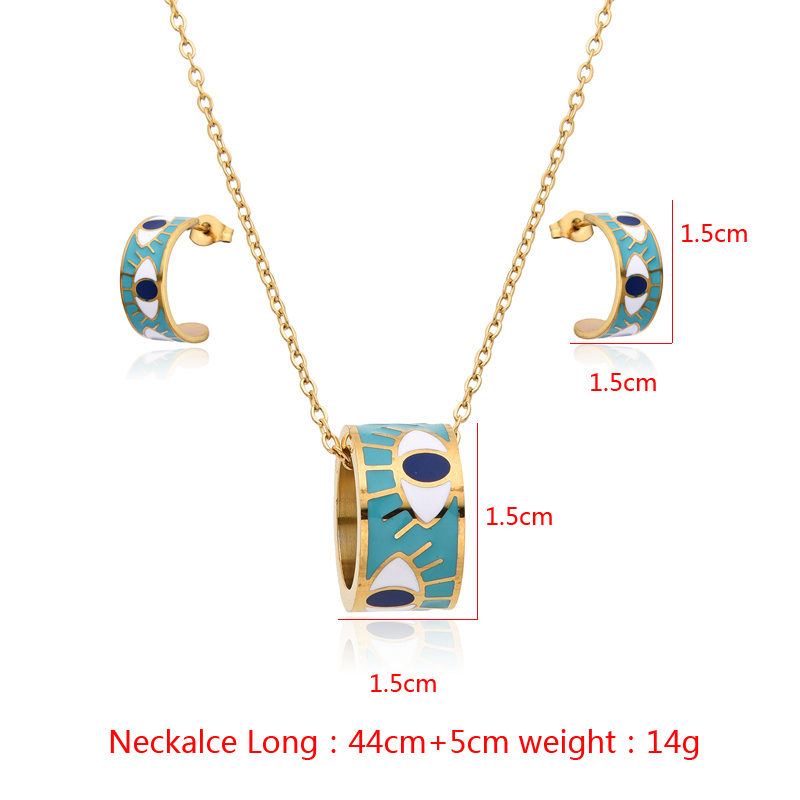 Hip-hop Simple Style Devil's Eye Titanium Steel Epoxy Plating Gold Plated Jewelry Set display picture 2