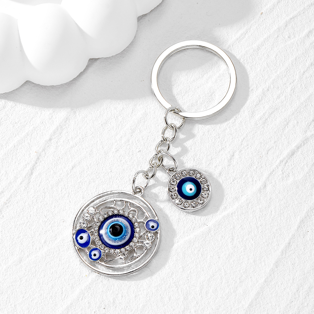 Casual Vintage Style Simple Style Devil's Eye Heart Shape Alloy Inlay Rhinestones Bag Pendant Keychain display picture 2