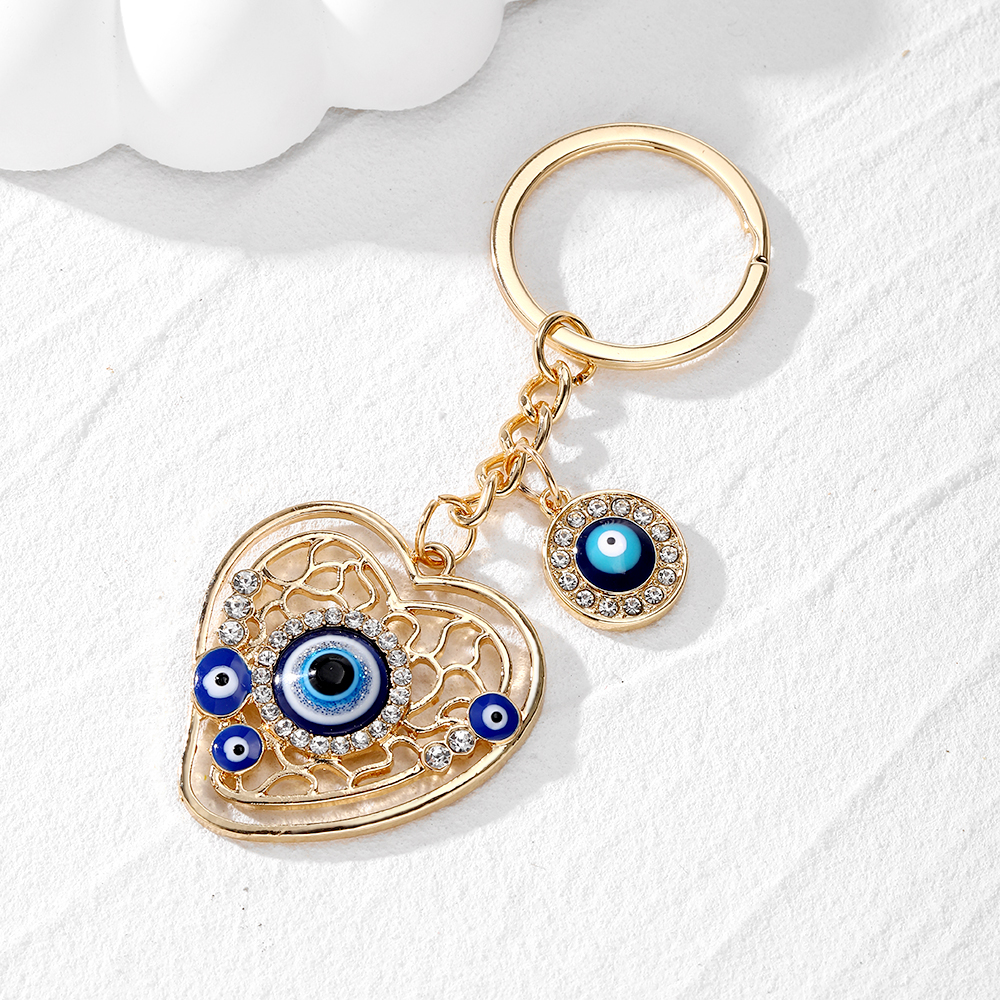 Casual Vintage Style Simple Style Devil's Eye Heart Shape Alloy Inlay Rhinestones Bag Pendant Keychain display picture 4