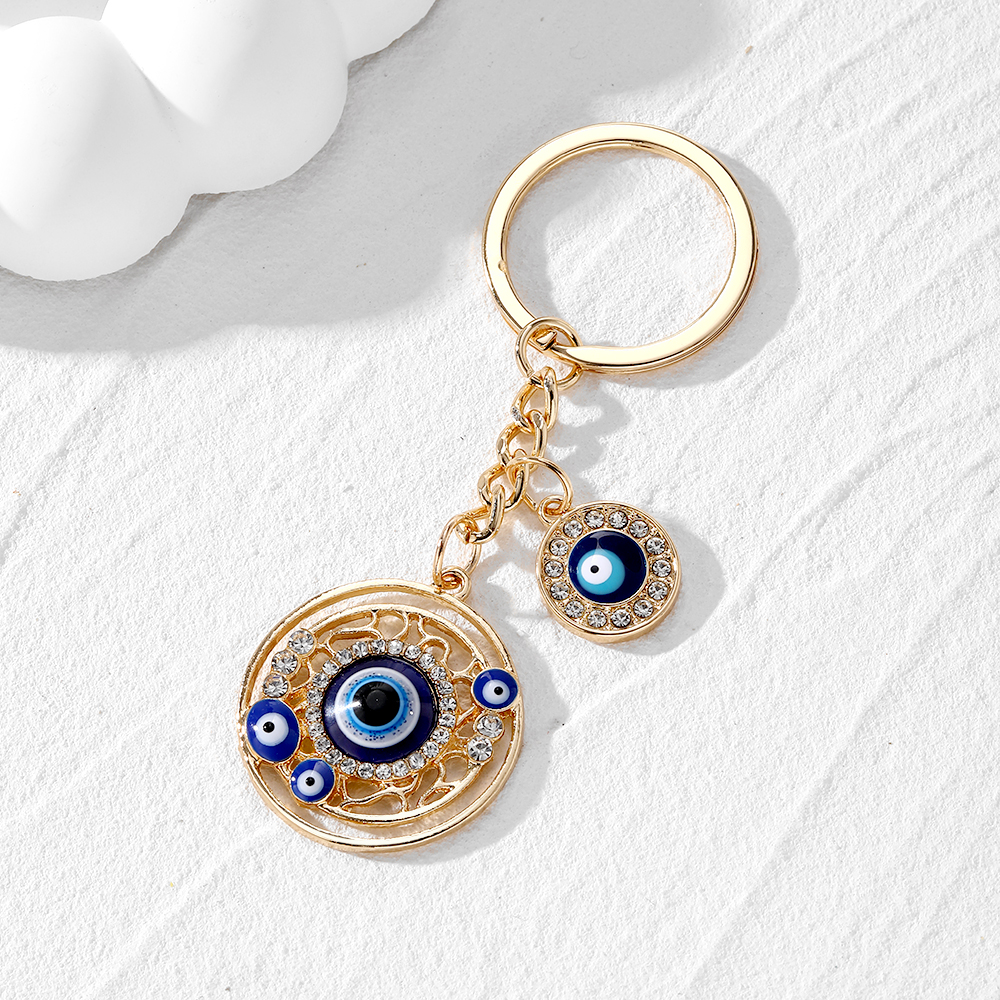Casual Vintage Style Simple Style Devil's Eye Heart Shape Alloy Inlay Rhinestones Bag Pendant Keychain display picture 3