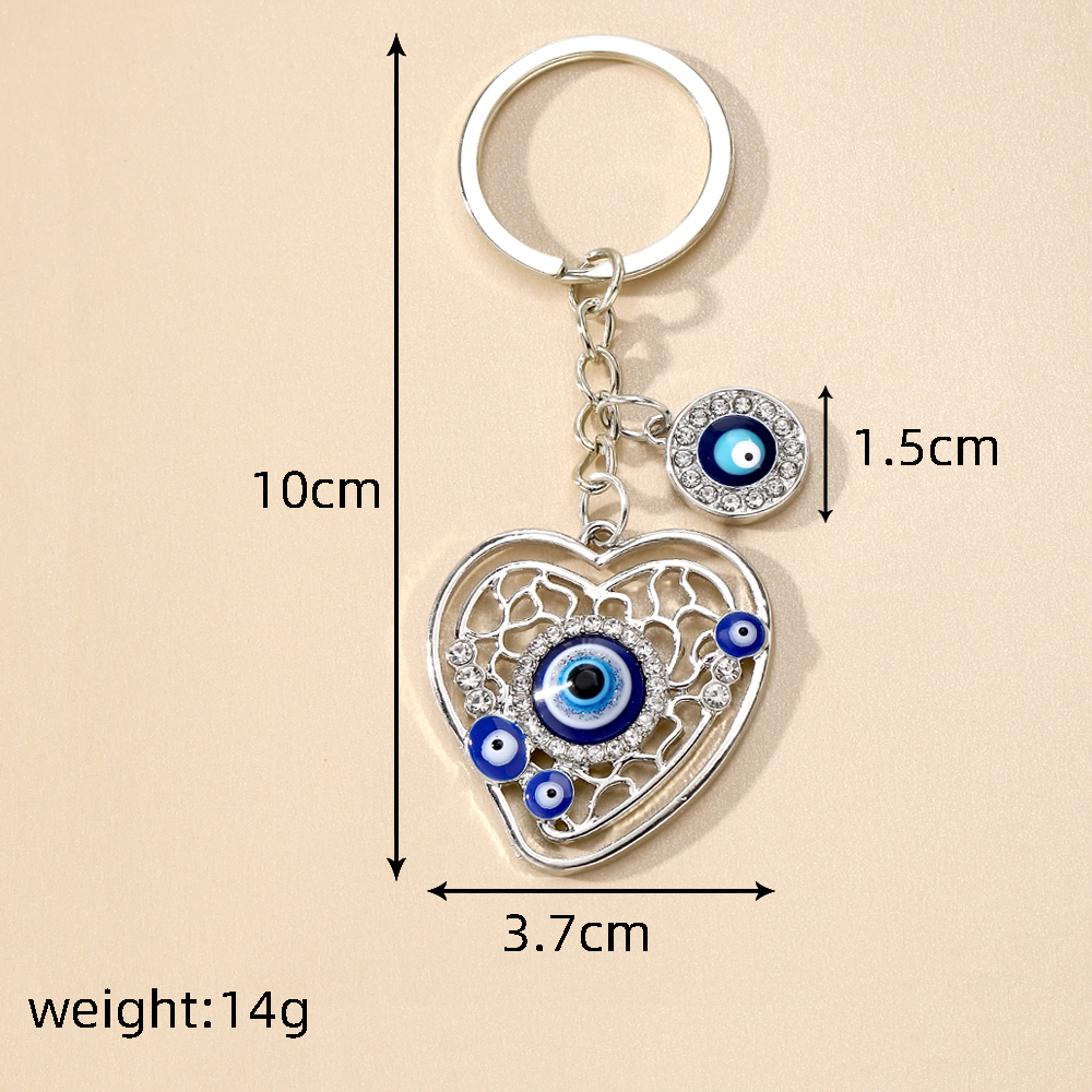 Casual Vintage Style Simple Style Devil's Eye Heart Shape Alloy Inlay Rhinestones Bag Pendant Keychain display picture 6