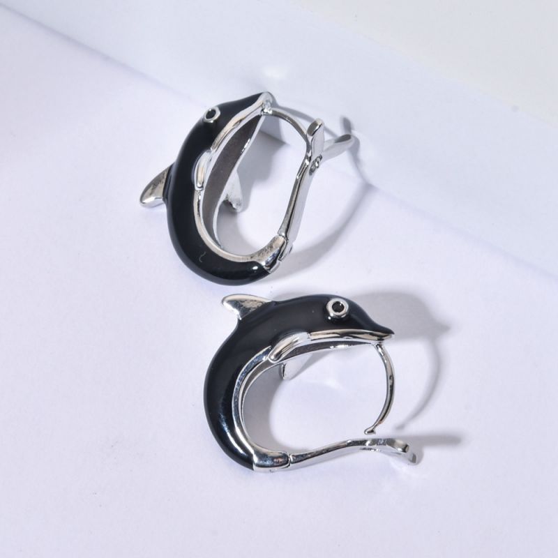 1 Pair Cute Dolphin Enamel Plating Copper White Gold Plated Earrings display picture 3