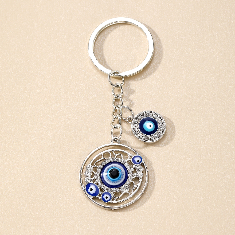 Casual Vintage Style Simple Style Devil's Eye Heart Shape Alloy Inlay Rhinestones Bag Pendant Keychain display picture 12