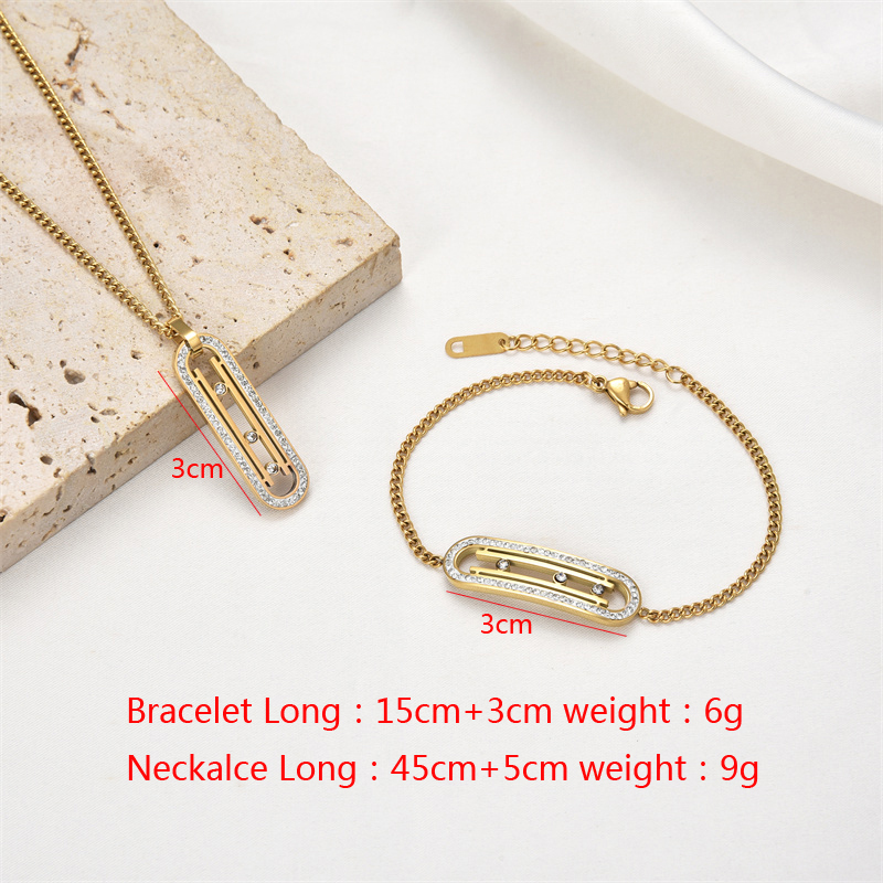 Hip-hop Oval Stainless Steel Plating Inlay Zircon Gold Plated Bracelets Necklace display picture 4