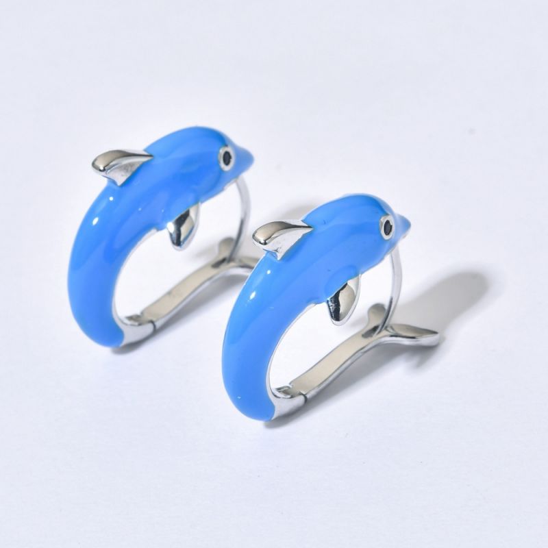 1 Pair Cute Dolphin Enamel Plating Copper White Gold Plated Earrings display picture 8