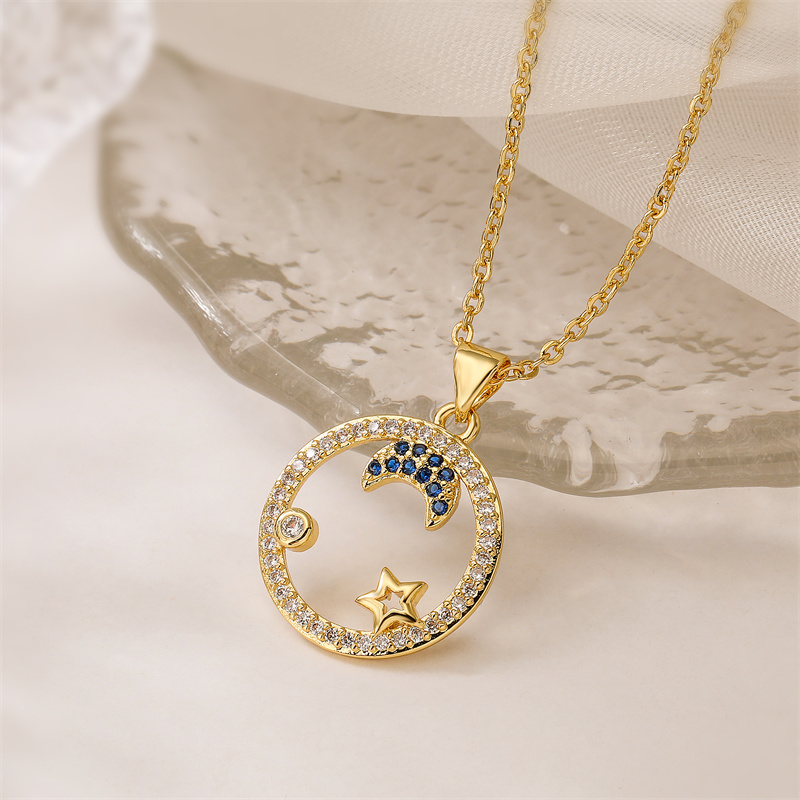Ig Style Simple Style Star Moon Heart Shape Copper Plating Inlay Zircon Gold Plated Pendant Necklace display picture 4