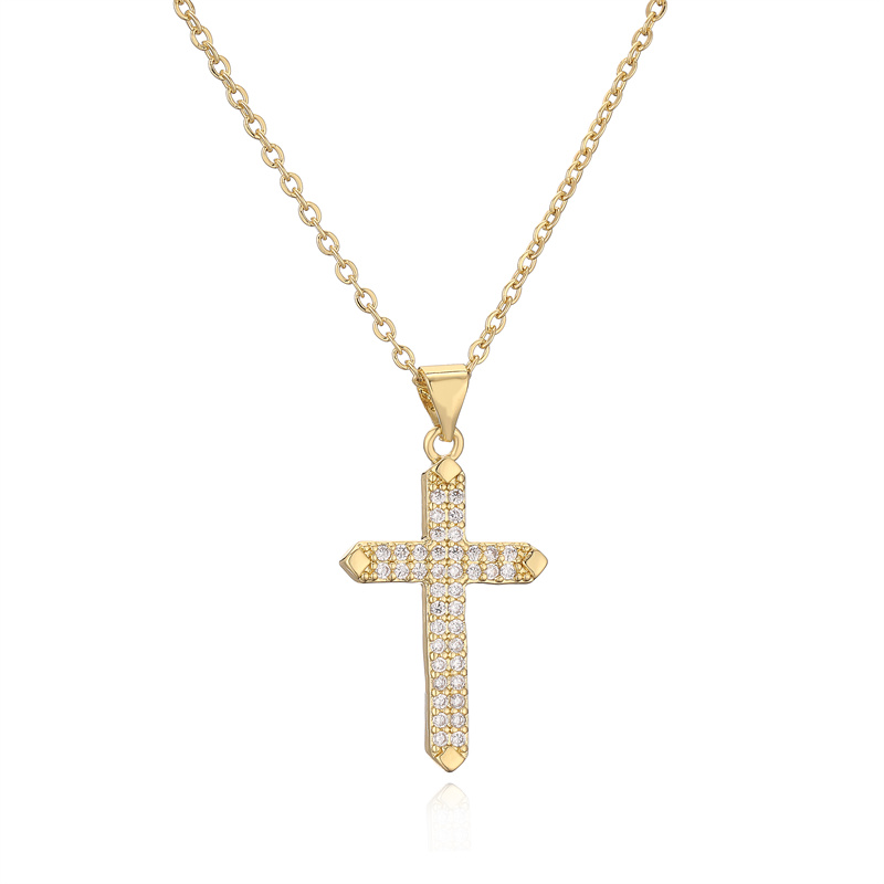 Ig Style Simple Style Cross Copper Plating Inlay Zircon Gold Plated Pendant Necklace display picture 10