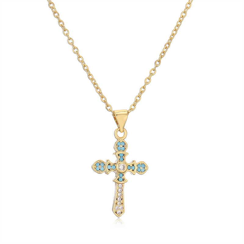 Ig Style Simple Style Cross Copper Plating Inlay Zircon Gold Plated Pendant Necklace display picture 9
