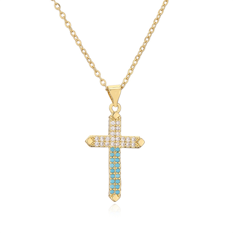 Ig Style Simple Style Cross Copper Plating Inlay Zircon Gold Plated Pendant Necklace display picture 8