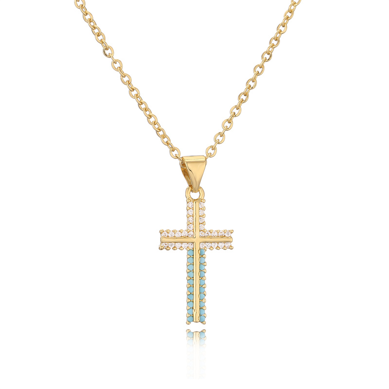 Ig Style Simple Style Cross Copper Plating Inlay Zircon Gold Plated Pendant Necklace display picture 7