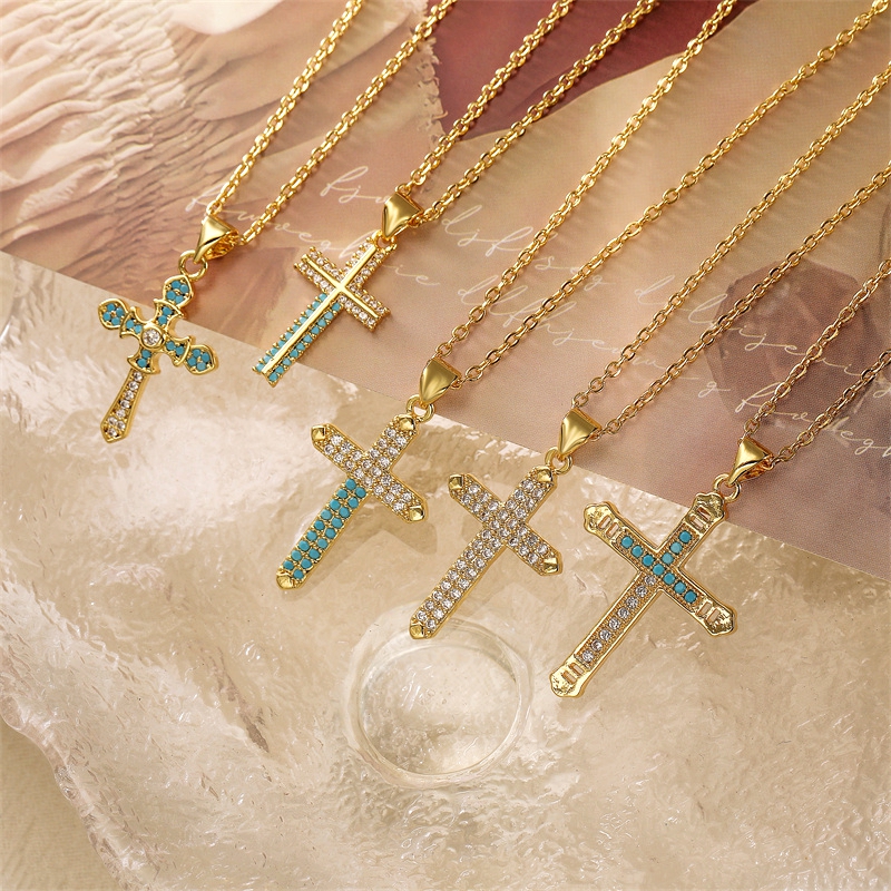 Ig Style Simple Style Cross Copper Plating Inlay Zircon Gold Plated Pendant Necklace display picture 1