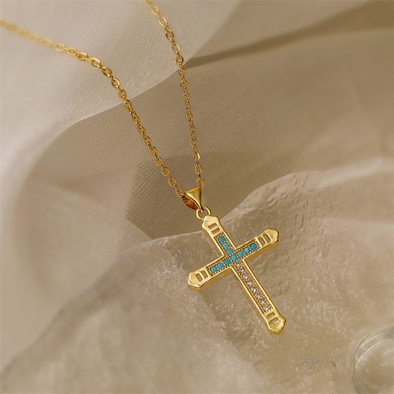 Ig Style Simple Style Cross Copper Plating Inlay Zircon Gold Plated Pendant Necklace display picture 3