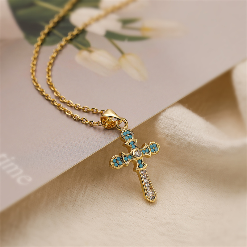 Ig Style Simple Style Cross Copper Plating Inlay Zircon Gold Plated Pendant Necklace display picture 5