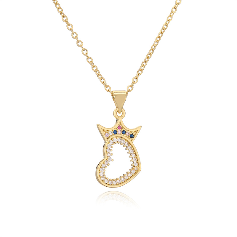 Ig Style Simple Style Sun Heart Shape Crown Copper Plating Inlay Zircon Gold Plated Pendant Necklace display picture 9