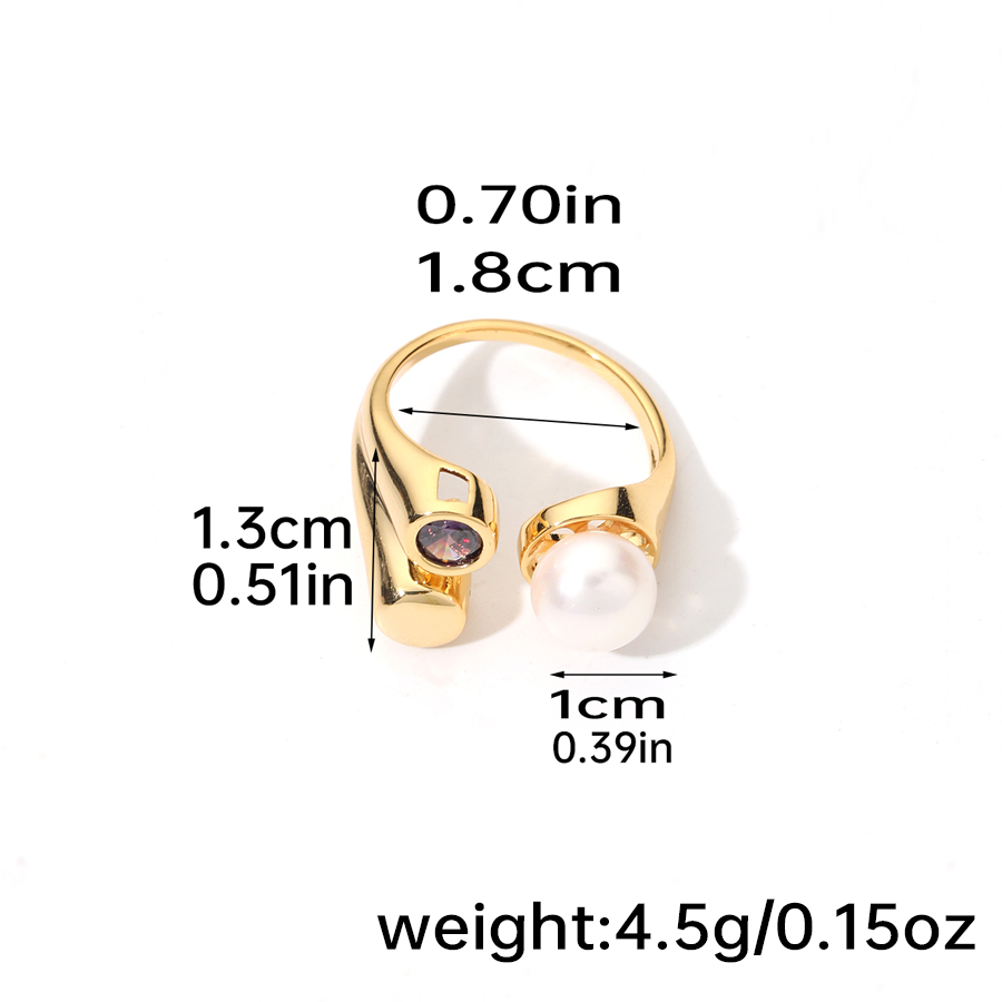 Elegant Retro Baroque Style Round Copper Plating Inlay Natural Stone Freshwater Pearl Zircon 18k Gold Plated Open Rings display picture 3