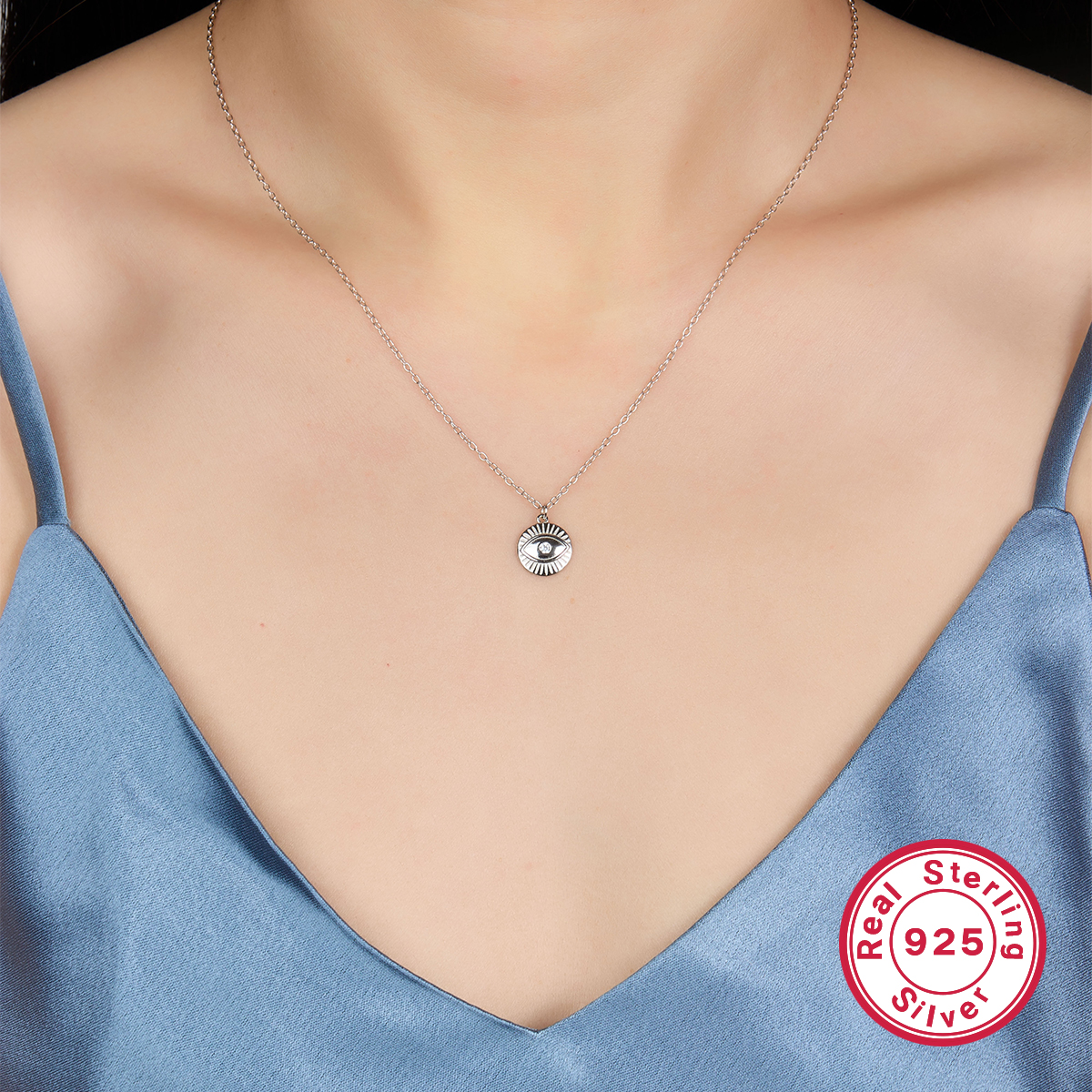 Style Simple Style Classique L'oeil Du Diable Argent Sterling Placage Incruster Zircon Plaqué Or 18k Or Blanc Plaqué Pendentif display picture 5