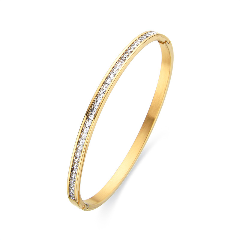 Simple Style Geometric Stainless Steel Plating Inlay Zircon Gold Plated Bangle display picture 3