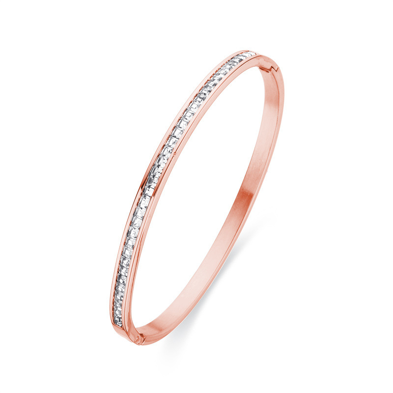 Simple Style Geometric Stainless Steel Plating Inlay Zircon Gold Plated Bangle display picture 4