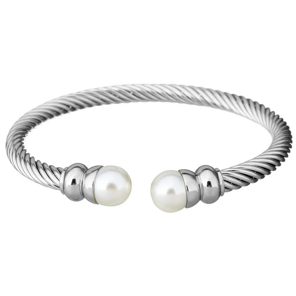 Simple Style Geometric Stainless Steel Plating Inlay Artificial Pearls Gold Plated Twisted Cable Bracele Bangle display picture 2