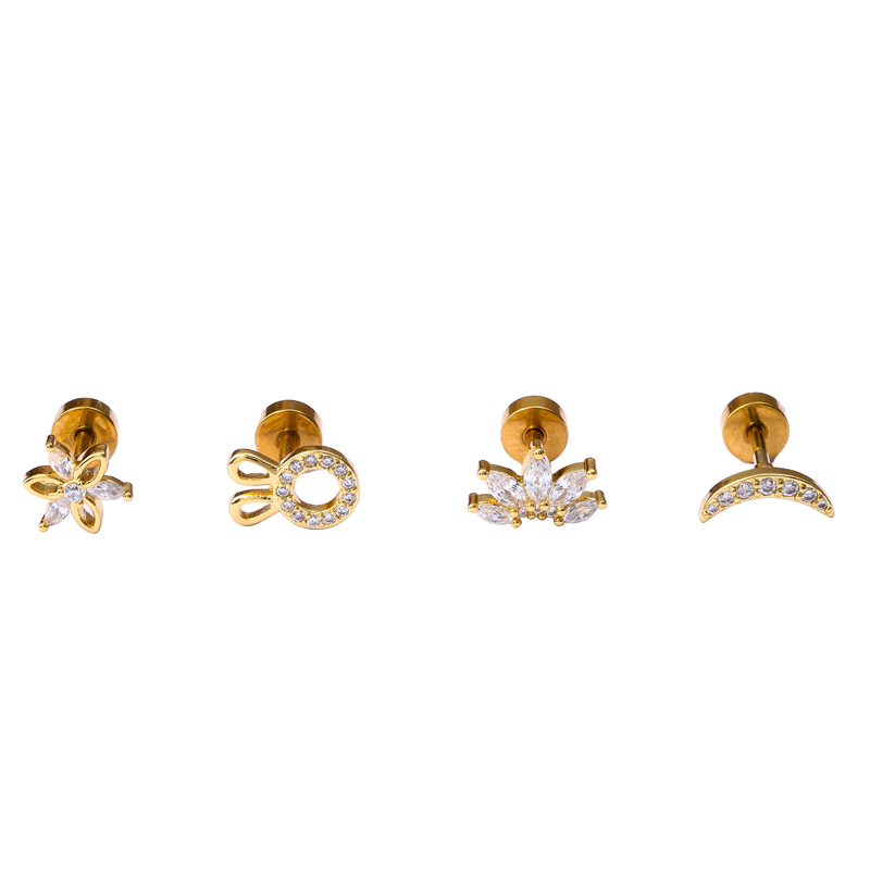 1 Piece Classic Style Insect Flower Polishing Plating Inlay Stainless Steel Copper Zircon 18k Gold Plated Ear Studs display picture 5